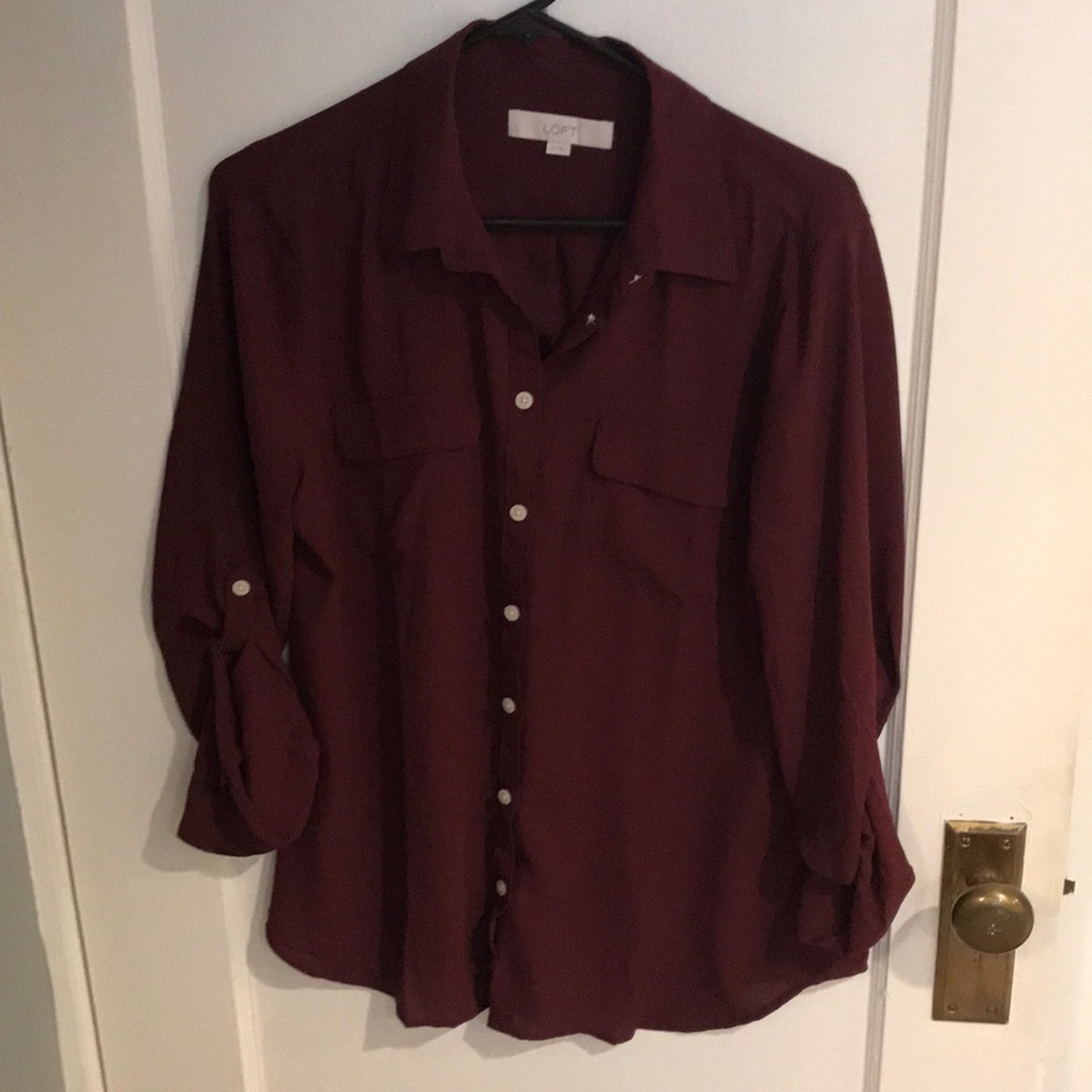 Maroon long sleeve button up blouse